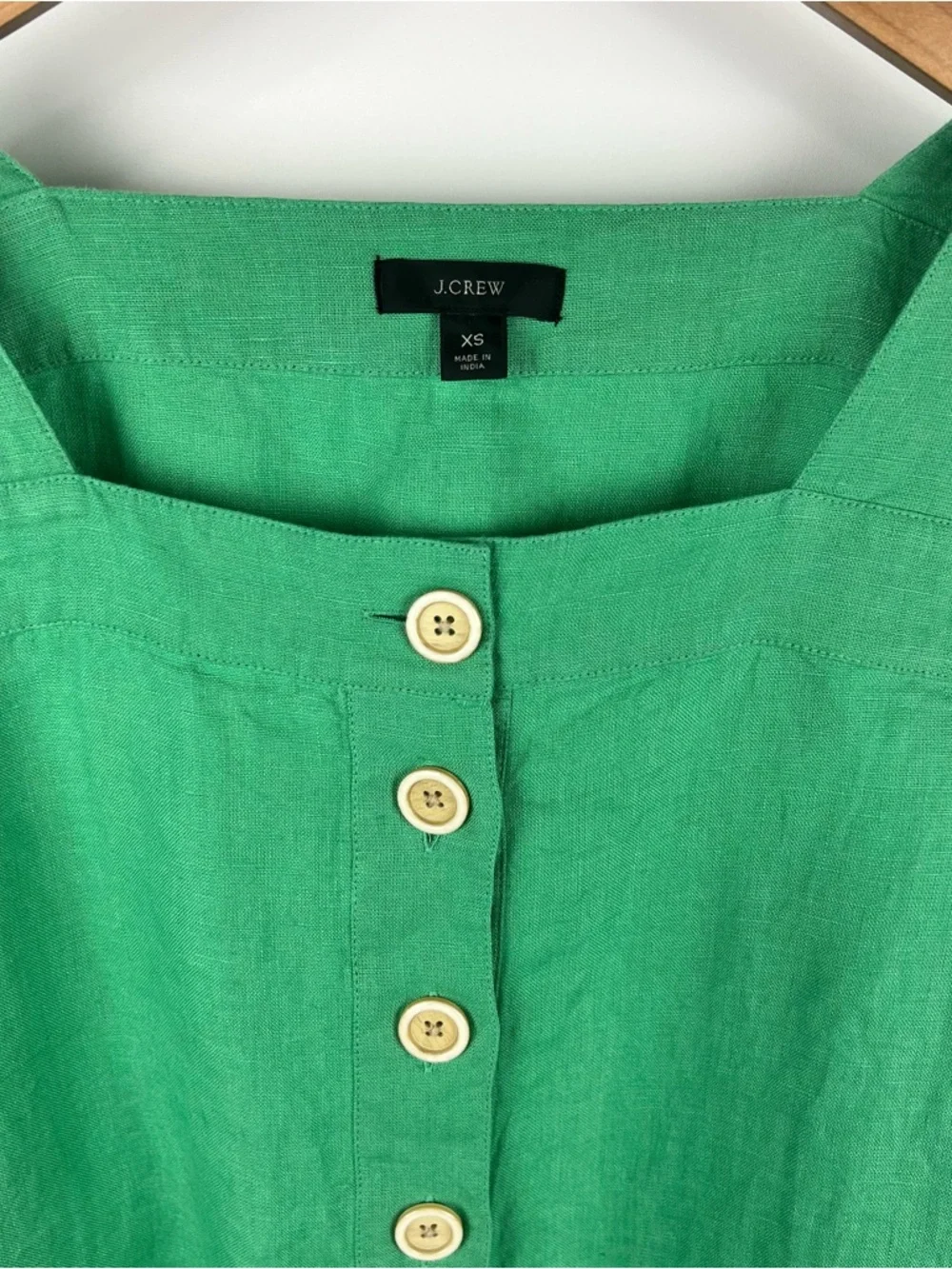 J. Crew 100% Linen Square Neck Button Front Blouse Coastal Summer Green 2022 XS